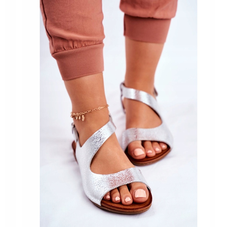 Damen Sandalen Laura Messi Leder 1116 Snake Silver Vollare grau 2