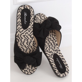 Schwarz YT-98 Schwarze Espadrilles Damen Hausschuhe 1