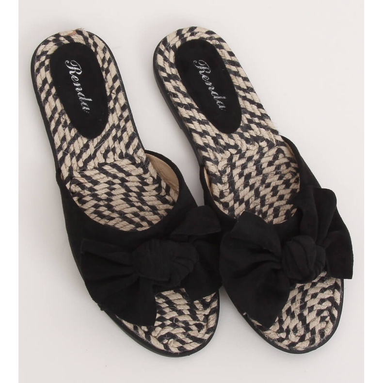 Schwarz YT-98 Schwarze Espadrilles Damen Hausschuhe 2
