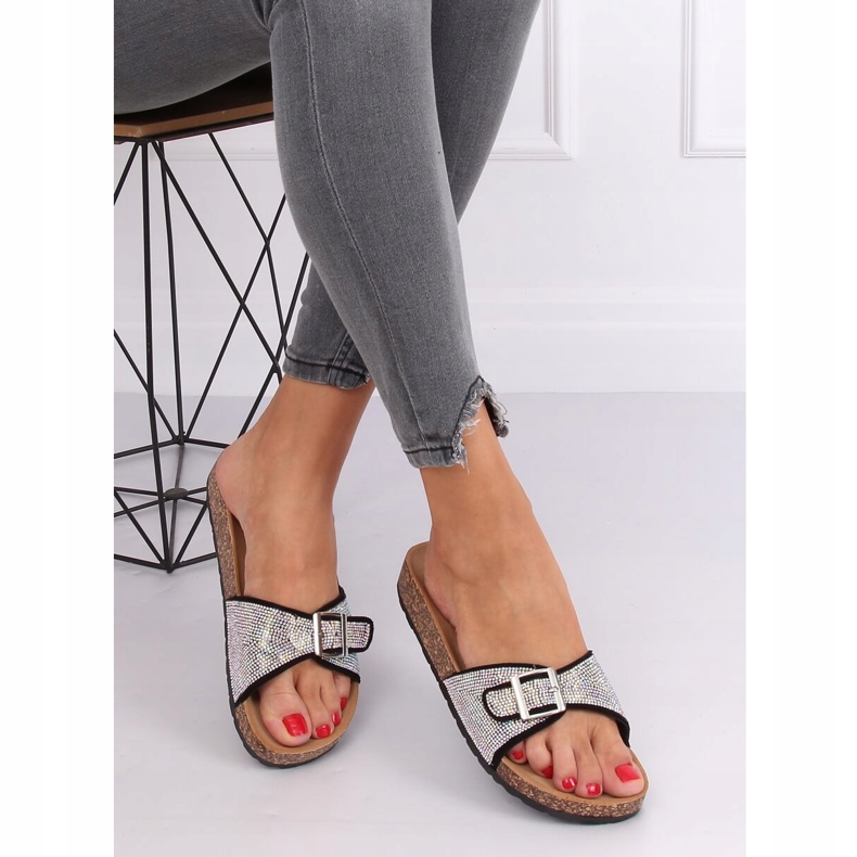 Schwarze Hausschuhe mit Steinen L-1032 Schwarz 1