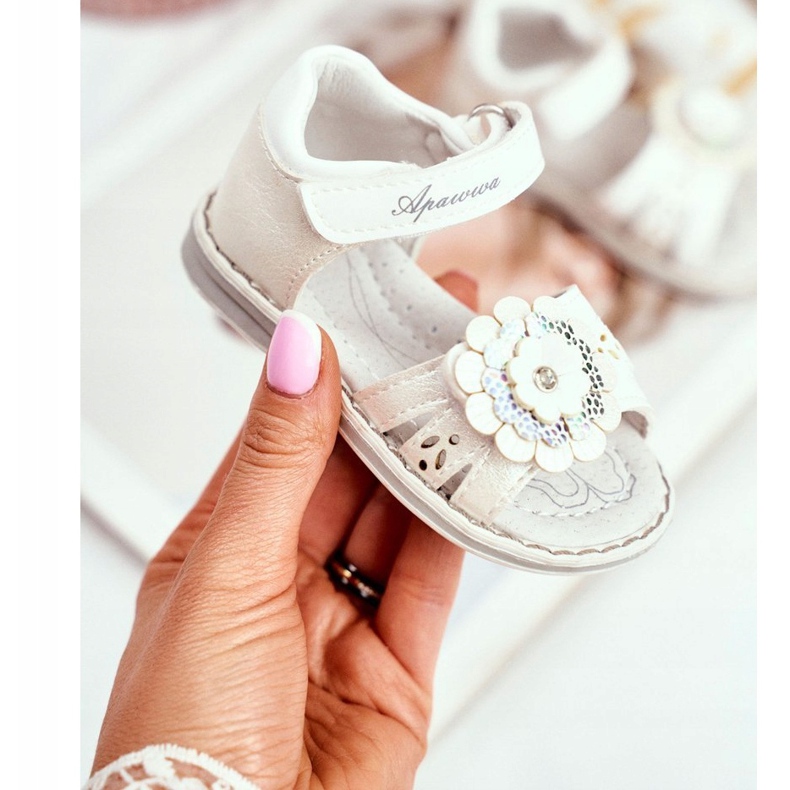 Apawwa Kindersandalen mit Klettverschluss Flower White Mino weiß mehrfarbig gelb 1