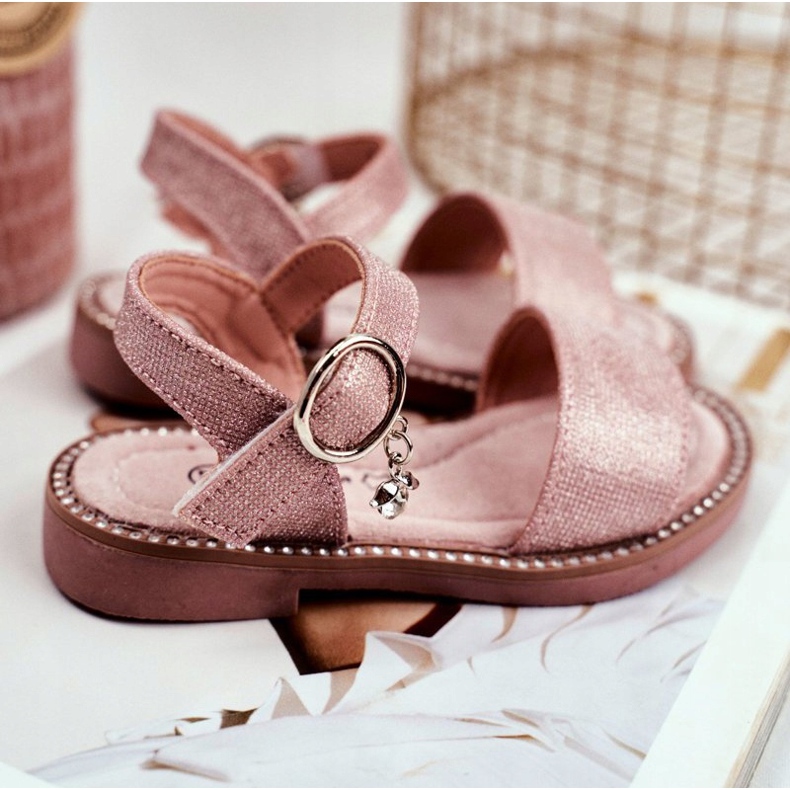 Apawwa Kindersandalen mit Klettverschluss Rosa Verdener Brokat 2