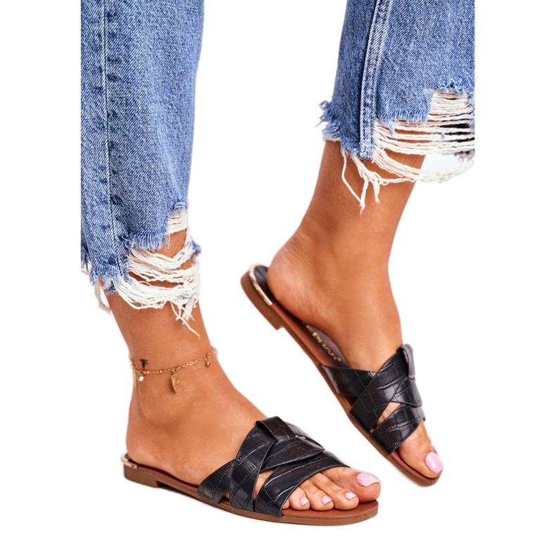 Damen Hausschuhe Schlangenhaut Schwarz Chance 3