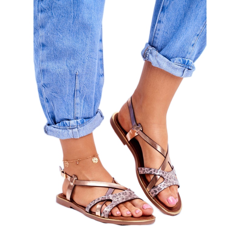 S.Barski Flache Sandalen für Damen Champagner Barski Lomba braun gelb 1