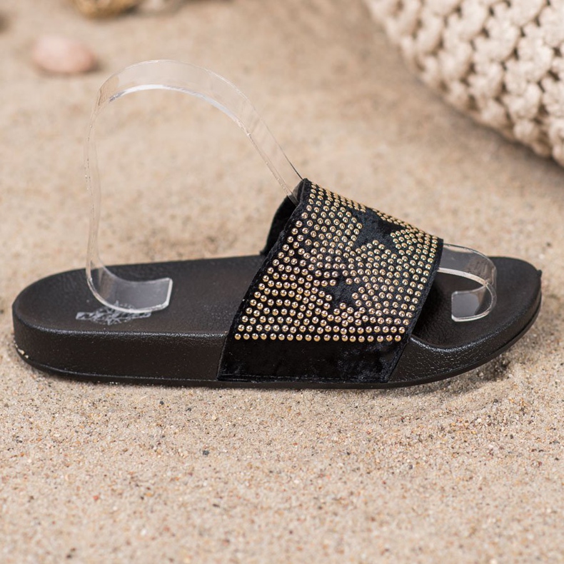 SHELOVET Velours-Hausschuhe mit Sternen schwarz 2