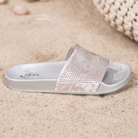 SHELOVET Velours-Hausschuhe mit Sternen grau 2