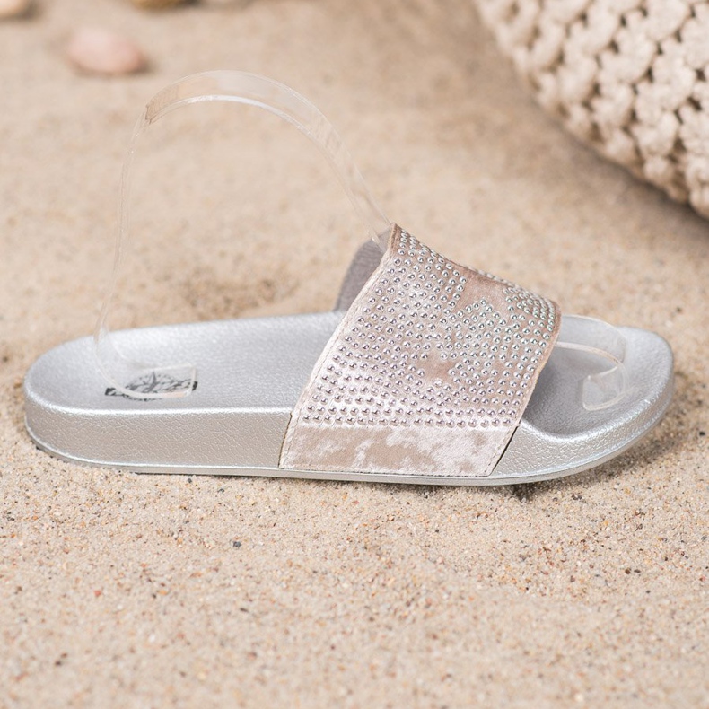 SHELOVET Velours-Hausschuhe mit Sternen grau 2