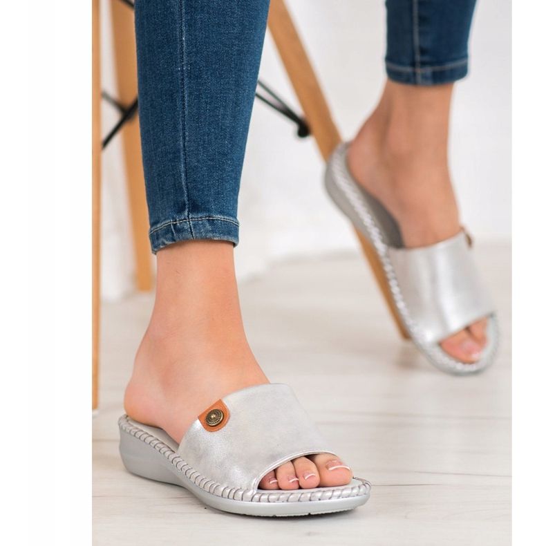 J. Star Lässige Hausschuhe aus Öko-Leder grau 2