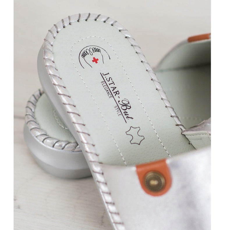 J. Star Lässige Hausschuhe aus Öko-Leder grau 1