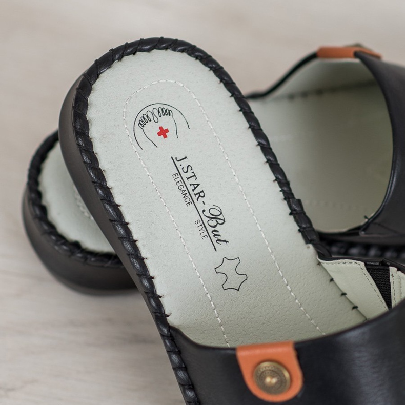 J. Star Lässige Hausschuhe aus Öko-Leder schwarz 1