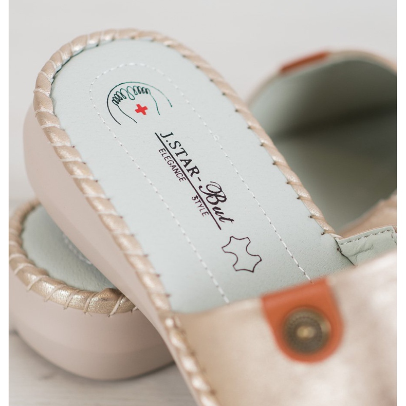 J. Star Lässige Hausschuhe aus Öko-Leder golden 1