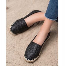 SHELOVET Geflochtene schwarze Espadrilles 2