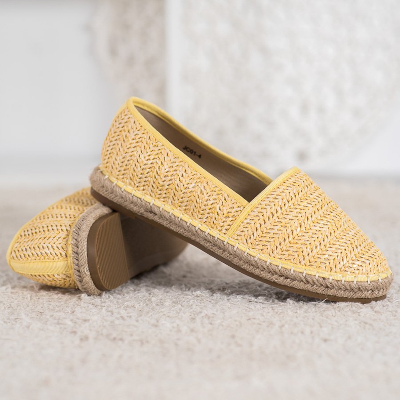 SHELOVET Geflochtene gelbe Espadrilles 1