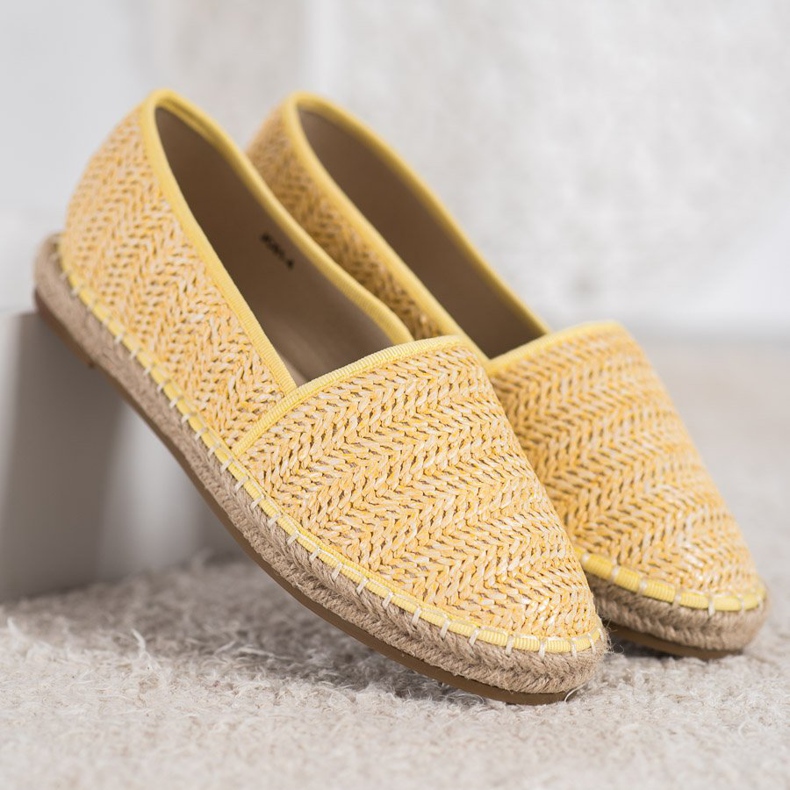 SHELOVET Geflochtene gelbe Espadrilles 2