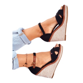 SEA Damen Sandalen mit Keilabsatz Schwarz LaMane braun 2