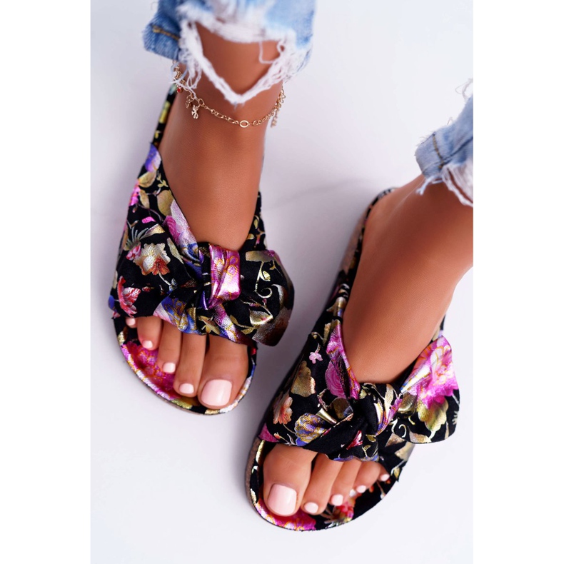 SEA Schwarze Hausschuhe für Damen auf Korkblumen Wendy's Bow mehrfarbig 2