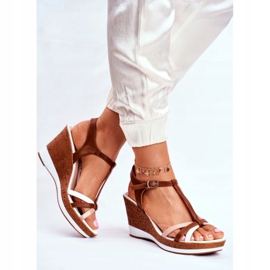 Damen Sandalen On Wedge Sergio Leone Braun SK308 weiß 2