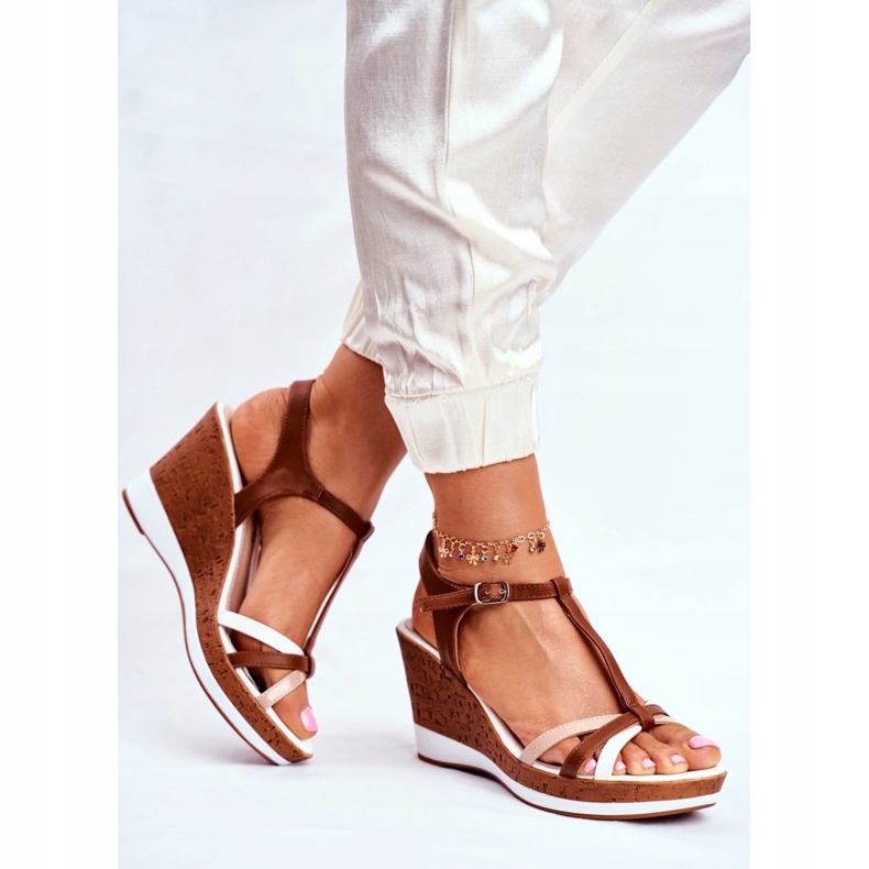 Damen Sandalen On Wedge Sergio Leone Braun SK308 weiß 2