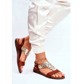 Damen Sandalen Flach Sergio Leone Braun SK035 silber- 2