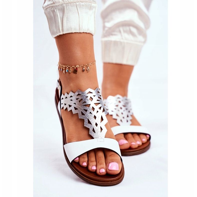 Damen Sandalen Flach Sergio Leone Weiß SK035 grau 2