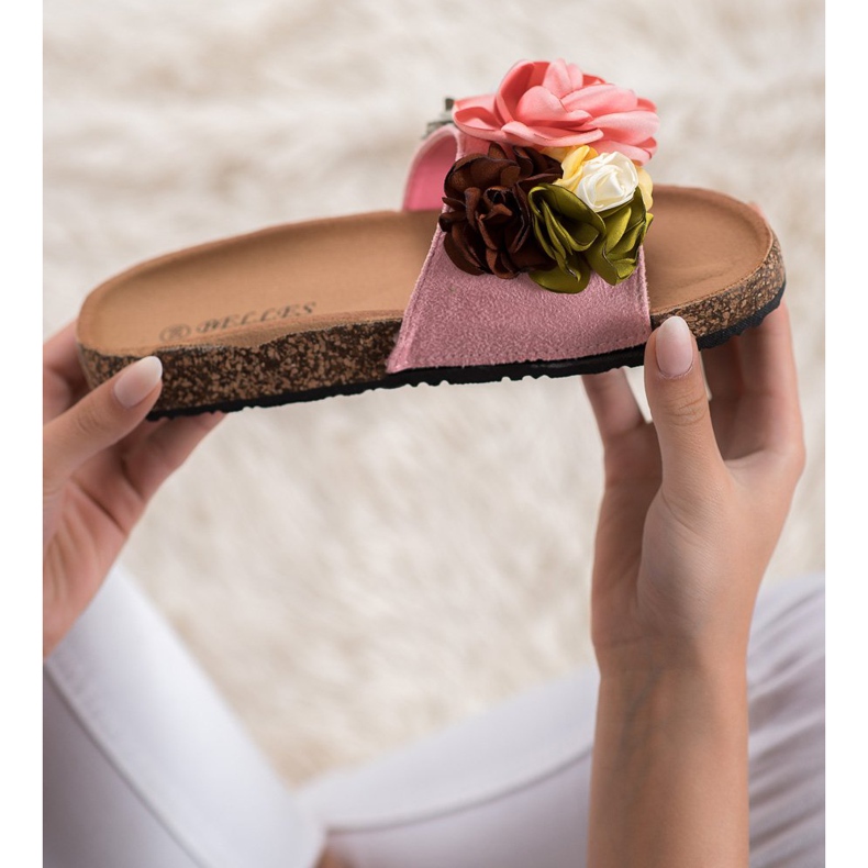 SHELOVET Hausschuhe mit Blumen rosa 1