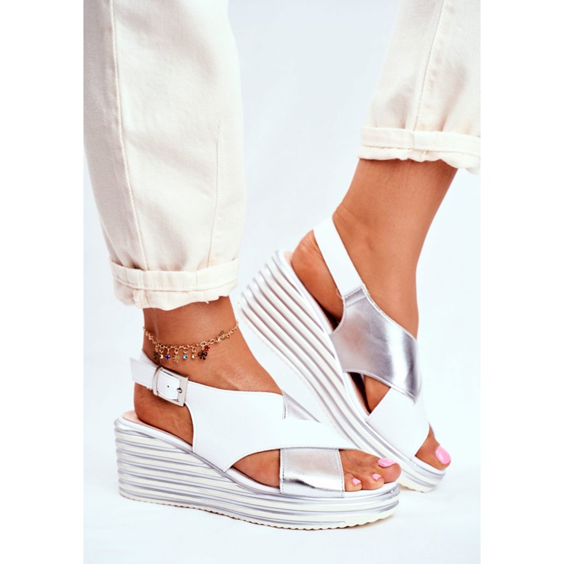 Damen Sandalen On Wedge Sergio Leone Weiß SK328 grau 2