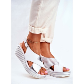 Damen Sandalen On Wedge Sergio Leone Weiß SK328 grau 1