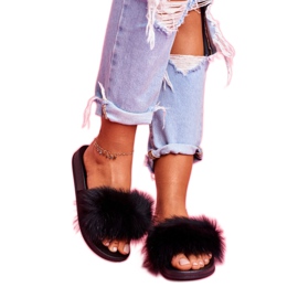 Damen Hausschuhe mit Naturfell Schwarz Naturis 3