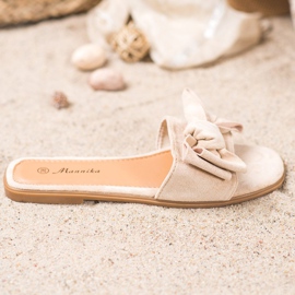 Mannika Hausschuhe mit Schleife braun 1