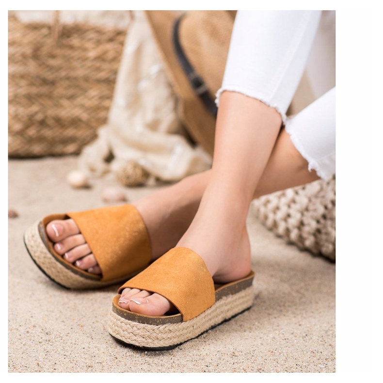 SHELOVET Espadrilles Hausschuhe mit Glitzer braun 2