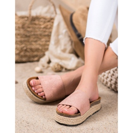 SHELOVET Espadrilles Hausschuhe mit Glitzer rosa 2