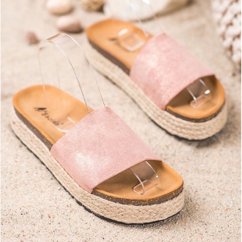 SHELOVET Espadrilles Hausschuhe mit Glitzer rosa 1
