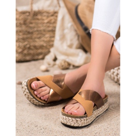 SHELOVET Hausschuhe auf der Plattform braun gelb 2