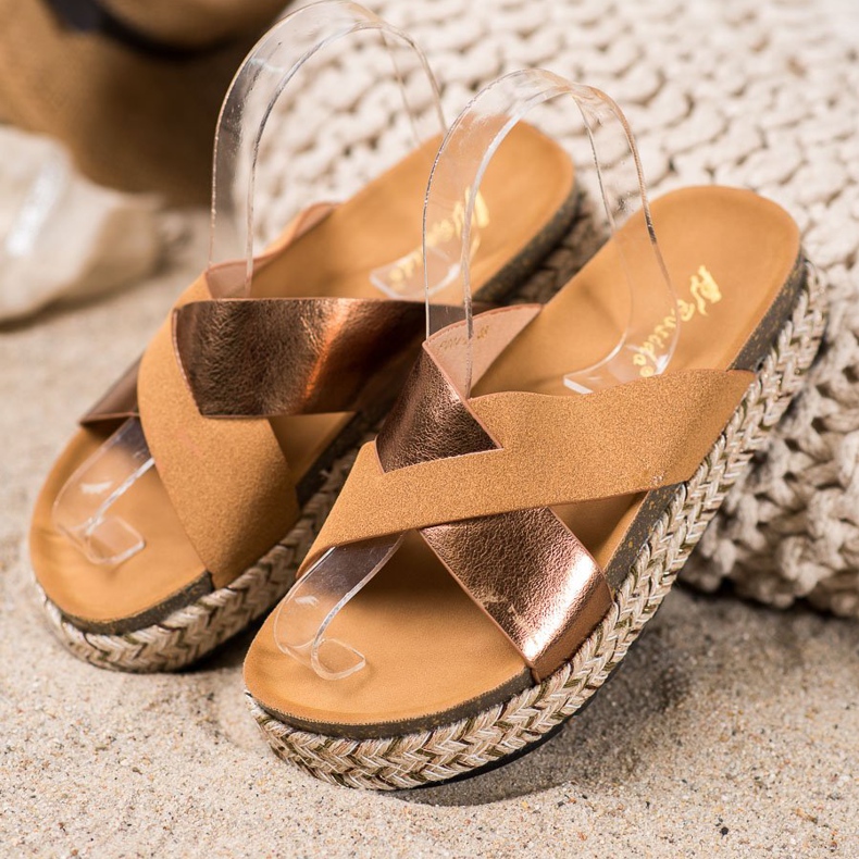 SHELOVET Hausschuhe auf der Plattform braun gelb 1