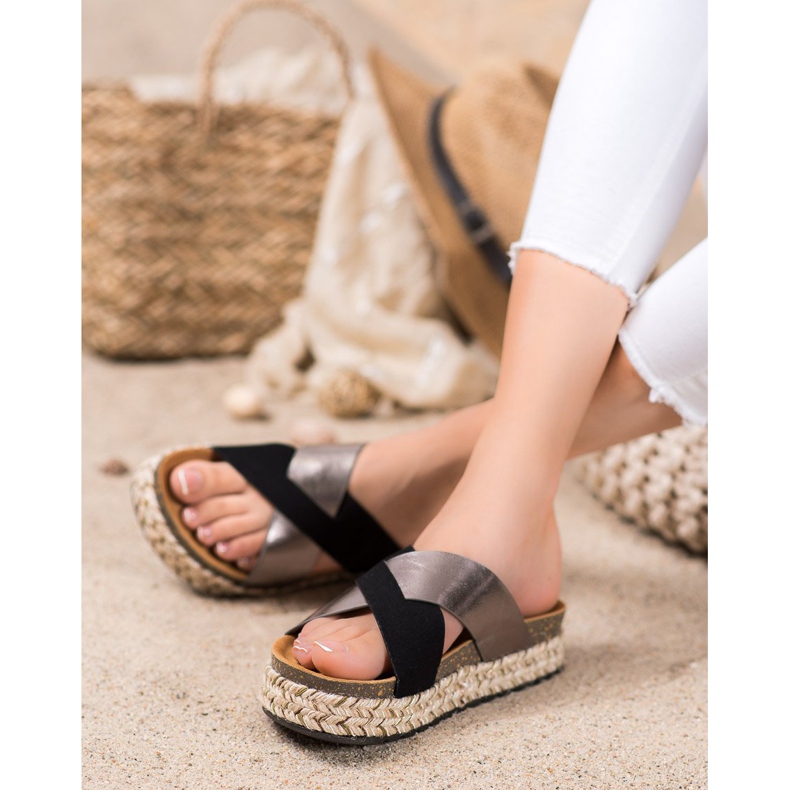 SHELOVET Hausschuhe auf der Plattform schwarz grau 2