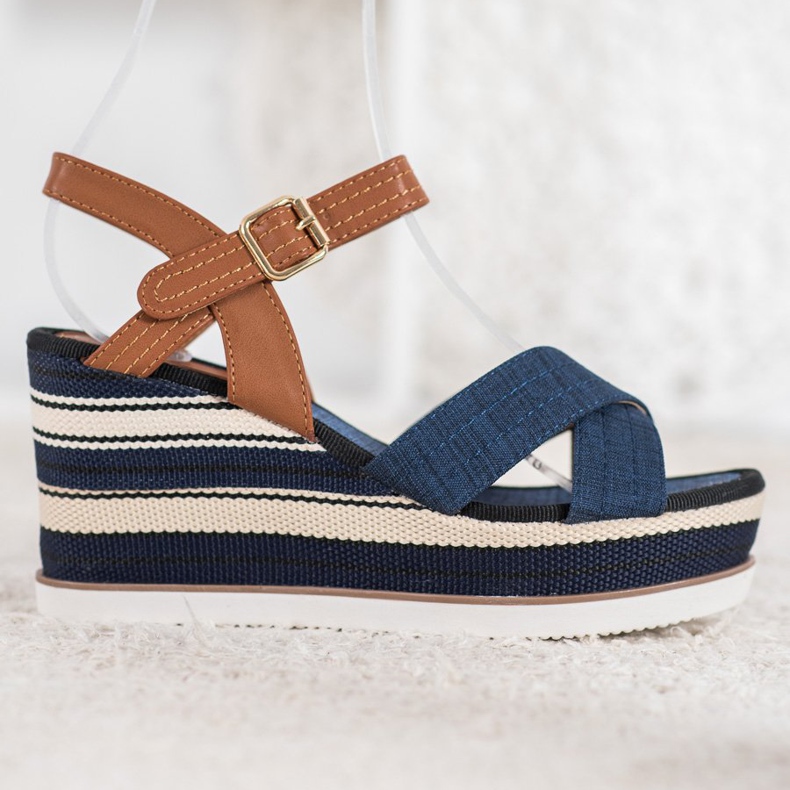 SHELOVET Modische marineblaue Wedges braun 2
