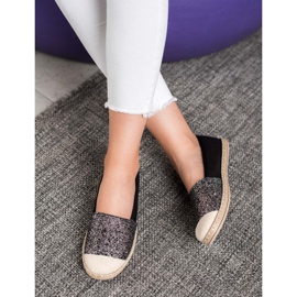 SHELOVET Schwarze Espadrilles mit Glitzer 1