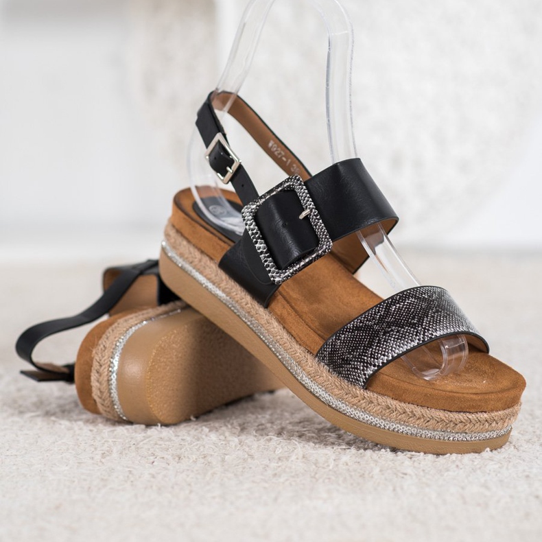 SHELOVET Sandalen auf der Plattform mit Schlangenmuster schwarz 1