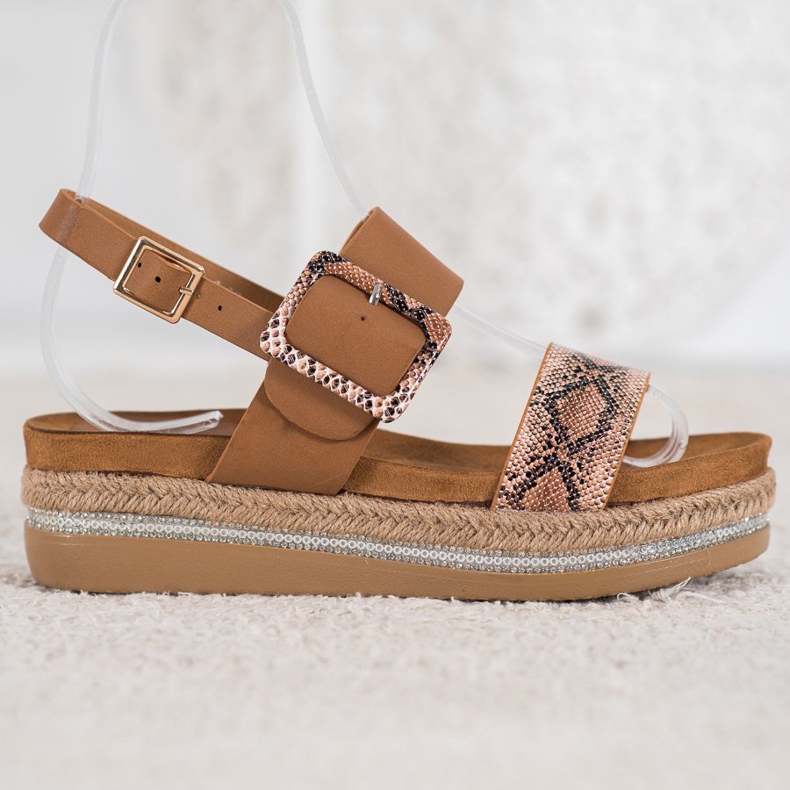 SHELOVET Sandalen auf der Plattform mit Schlangenmuster braun 2