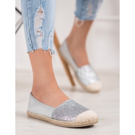 SHELOVET Silberne Espadrilles mit Glitzer grau 1