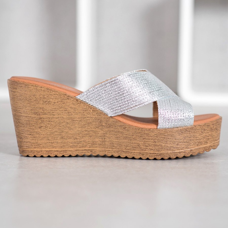 Renda Silberne Keilpantoffeln grau 1