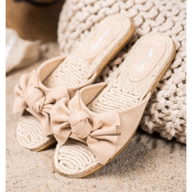 Renda Elegante Hausschuhe mit Schleife beige 1