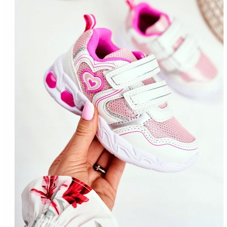 EVE Sport Kinderschuhe Shining White Scarlet Velcro weiß rosa 2