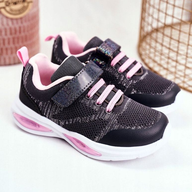EVE Sport Kinderschuhe Glänzend auf Klettverschluss Grau Simple Way rosa 1