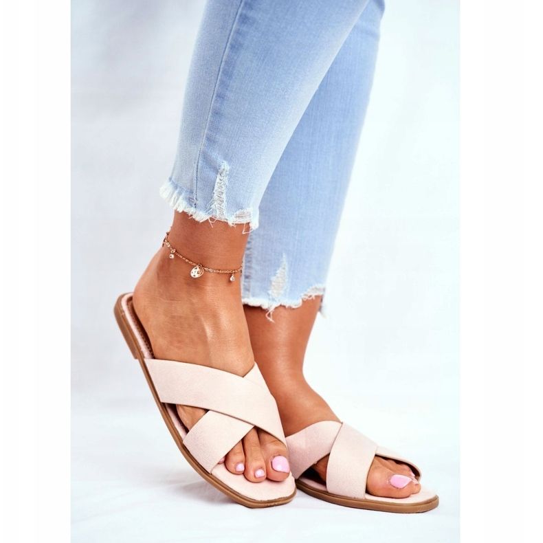 Damen Hausschuhe, Riemen, Kreuz Beige Philippinen 1