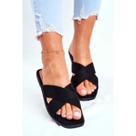 Damen Hausschuhe, Streifen, Kreuz, Schwarz Philippinen 2