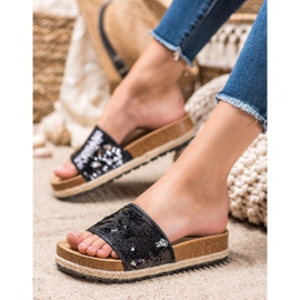 Kylie Schwarze Hausschuhe mit Pailletten 2