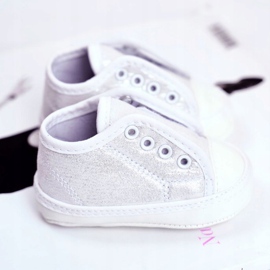 Apawwa Kinder Sneaker Klettverschluss mit Brokat Taufe Silber Milley weiß 2