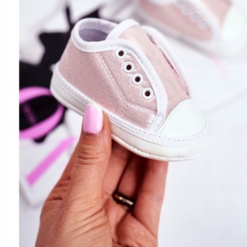 Apawwa Kinder Sneakers Klettverschluss mit Brokat Taufe Rosa Milley 1