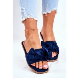Malaysia Damen Hausschuhe mit dunkelblauen Schleifen marineblau 2